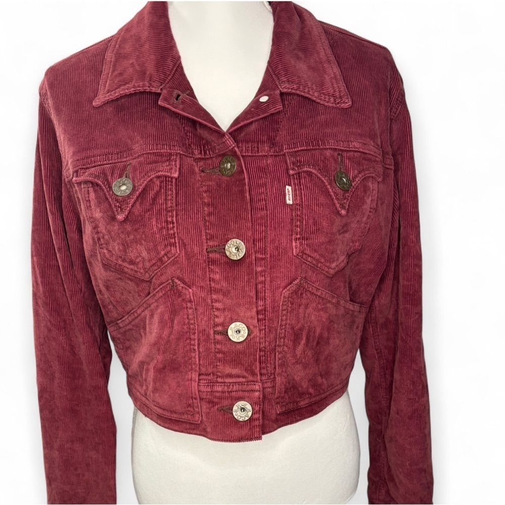 Y2K Levi’s Burgundy Corduroy Cropped Trucker Jacket Women’s